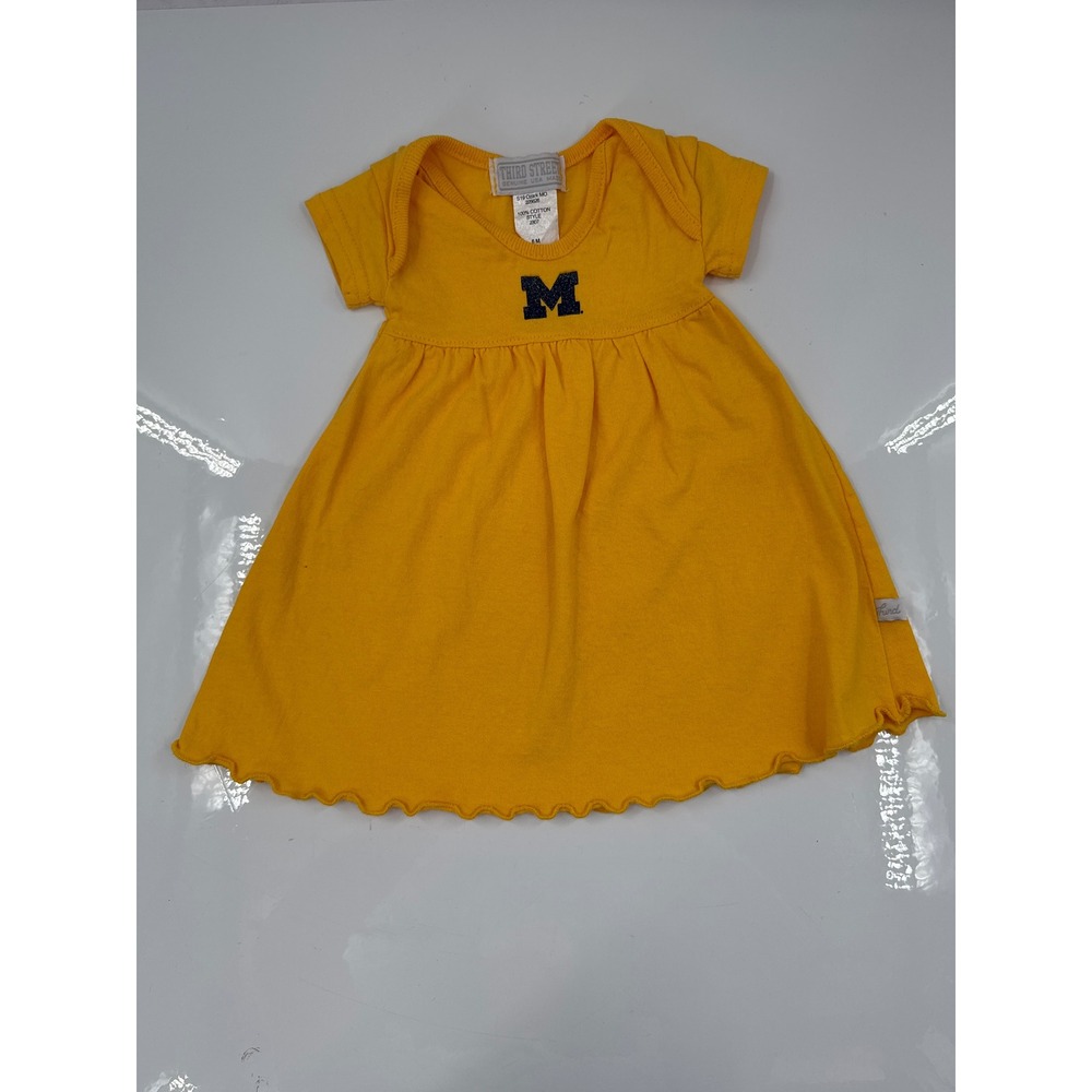 Third Street Michigan Wolverines Baby Dress Yellow Cotton Glitter M Logo 6M